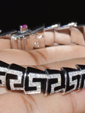 Rare Roberto Coin Cobra 1.78CT Diamond & Black Enamel Bracelet in Solid 18K Gold